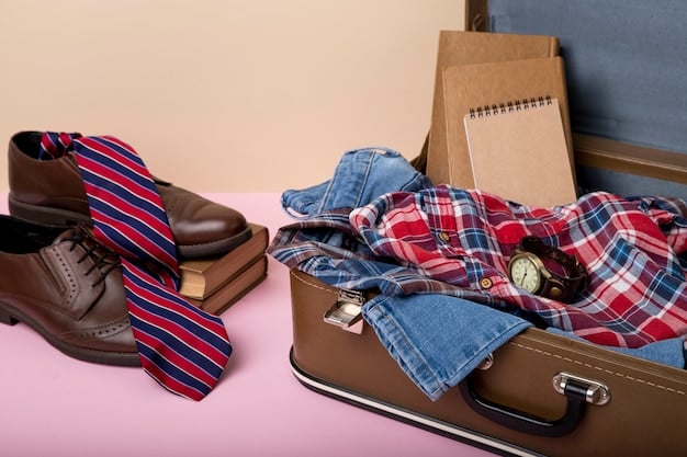 An open suitcase showcasing meticulously rolled clothing, including versatile tops, bottoms, and a lightweight jacket, with a pair of comfortable walking shoes neatly placed beside them, illustrating efficient packing techniques.