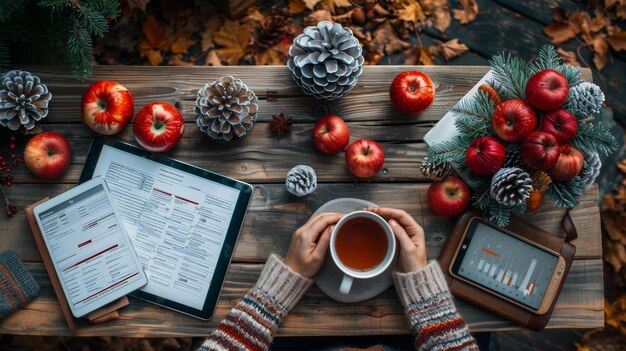 A detailed budget planning spreadsheet open on a laptop, with a warm cup of coffee and a winter-themed notebook in the background, symbolizing careful financial preparation for a trip.