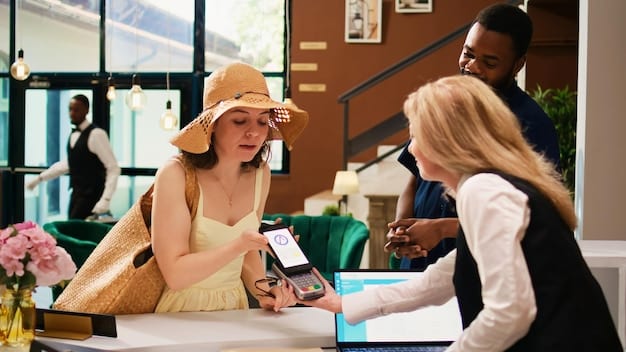 A person using a credit card to pay for a luxurious travel experience, perhaps a premium airline check-in counter or a five-star hotel lobby, indicating successful high-value point redemption.