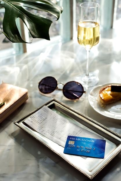 A close-up of a hotel loyalty credit card being used to pay at a hotel front desk, with points visibly accumulating on a digital screen, symbolizing efficient point earning through strategic transactions.