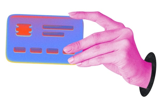 A detailed illustration of a hand holding a credit card. Money is visibly flowing from the card into a piggy bank, symbolizing cash back. The background features subtle financial graphs and digital screens, reinforcing the idea of direct monetary accumulation.