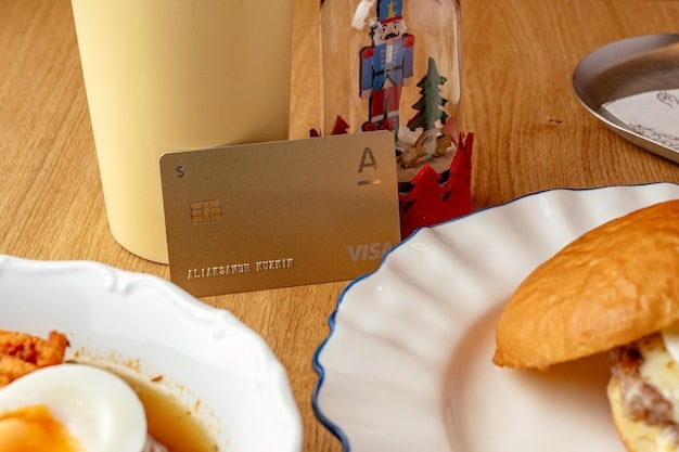 A detailed close-up of a credit card's front, with a blurred background showing various spending categories like groceries, gas, and dining.