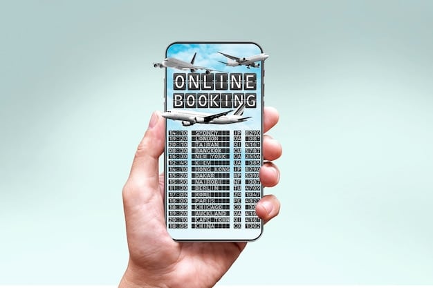 A hand holding a smartphone displaying a travel booking app, with various flight and hotel options, highlighting the redemption aspect of rewards.