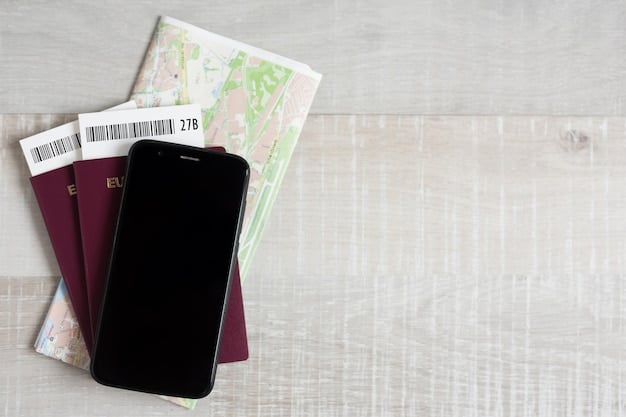 A passport booklet with various visa stamps and a digital health certificate displayed on a smartphone, indicating travel readiness and global connectivity.