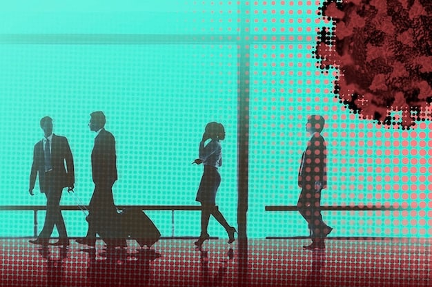 A split image showing an airport security checkpoint on one side and a stylized digital representation of data flowing and faces being scanned on the other, symbolizing the merge of physical travel and digital data processing.