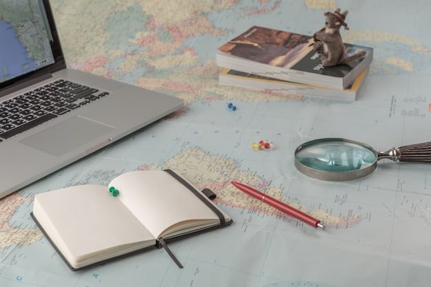 A person diligent and focused, researching on a laptop surrounded by travel books and maps, emphasizing the importance of thorough preparation for travel writing.