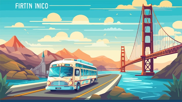 A view of the Golden Gate Bridge with an electric bus driving by in San Francisco, symbolizing the city's commitment to sustainable transportation and mirroring the principles of 'Sustainable Travel in the US: A 2025 Guide to Eco-Friendly Adventures'.