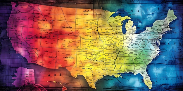 A detailed map of the United States clearly demarcating the different time zones with prominent labels. Each time zone should be colored differently for easy visual identification. Focus on making it clear and informative for travelers planning a trip in 2025, emphasizing the importance of understanding each time zone for efficient travel.