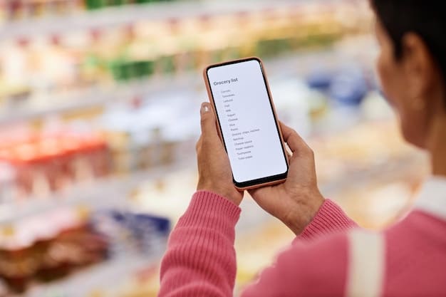 A person using a mobile app in a grocery store to scan items and redeem rewards points, emphasizing the integration of technology with grocery shopping to maximize rewards within The Ultimate Guide to Earning Points on Everyday Spending: Maximize Your Rewards in 2025.
