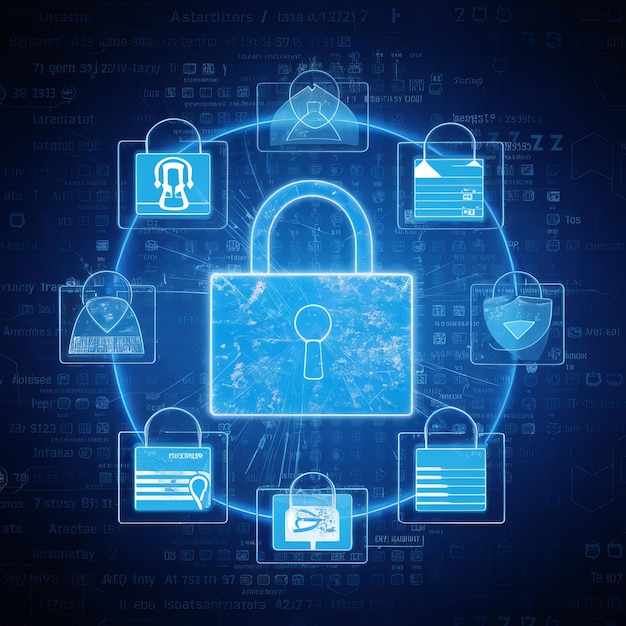 A digital illustration showing layers of security protocol icons (padlocks, shields, key, etc.) overlaying a generic world map. This visually represents security measures travelers can take to defend against 'Travel Scams on the Rise: How to Protect Yourself from Fraudulent Bookings and Offers' while dealing with international travel arrangements.