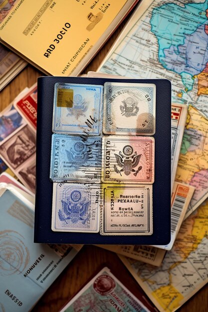 A close-up of a U.S. passport with various entry and exit stamps from different countries. The passport is open to a page with a visa from a high-risk country. The image should emphasize the importance of travel documentation and awareness of travel advisories.