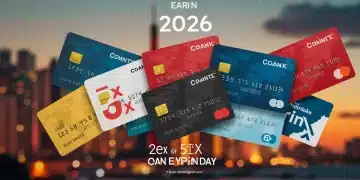 Illustration of top credit cards for 5x points in 2026, featuring travel and rewards.