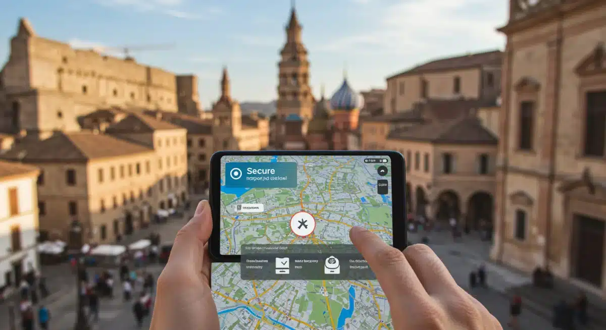 Solo traveler using navigation app on smartphone in foreign city.