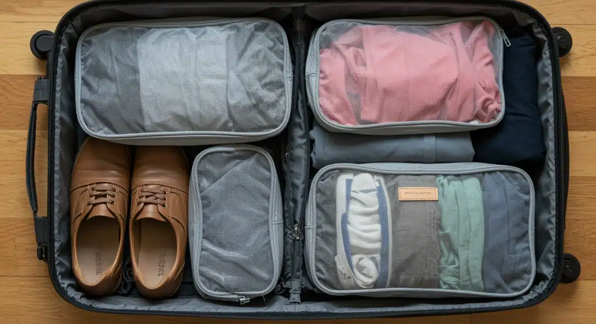 Packing cubes organized inside a suitcase for efficient travel