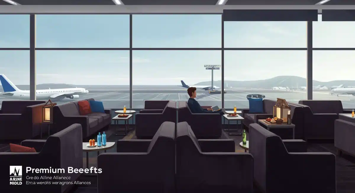 Traveler relaxing in a premium airport lounge, a key airline alliance benefit