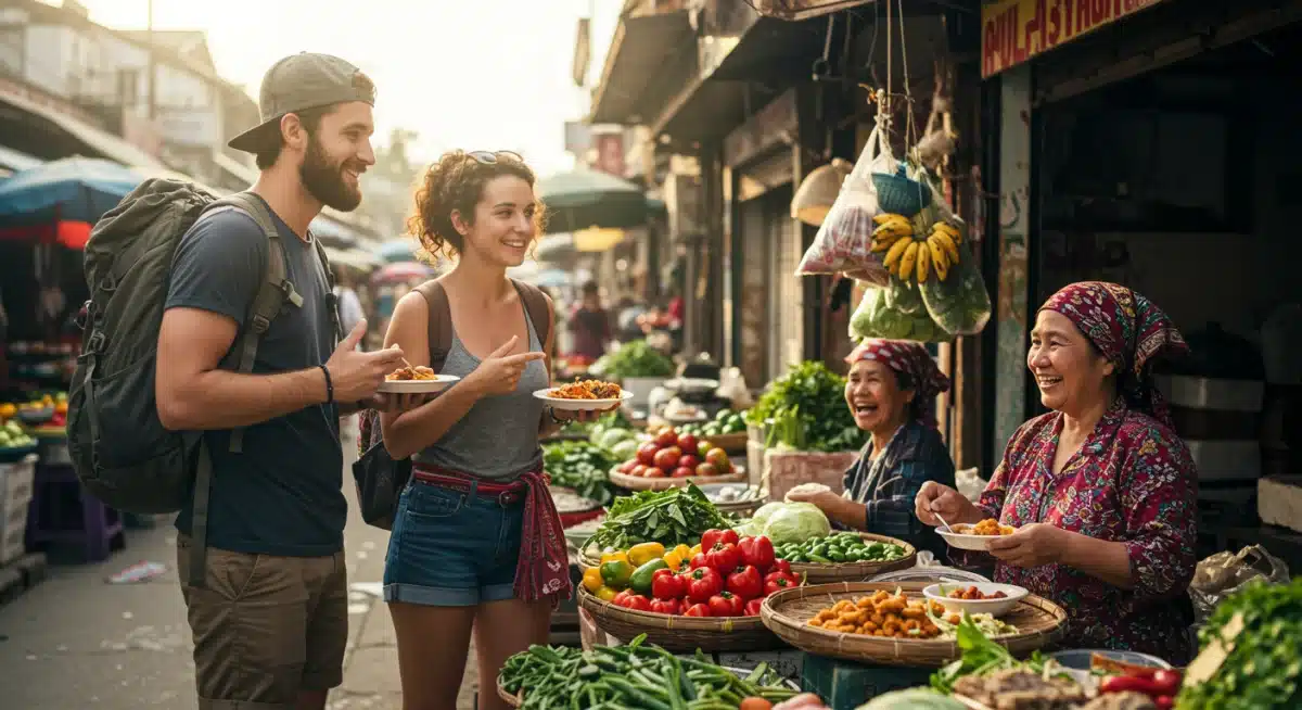 Travelers ordering food with basic language skills
